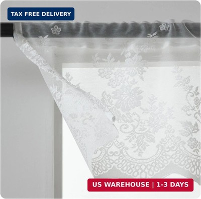 Valance Half Window Sheer Curtains Rod Pocket, Blooming Vine Elegance Curtain fo