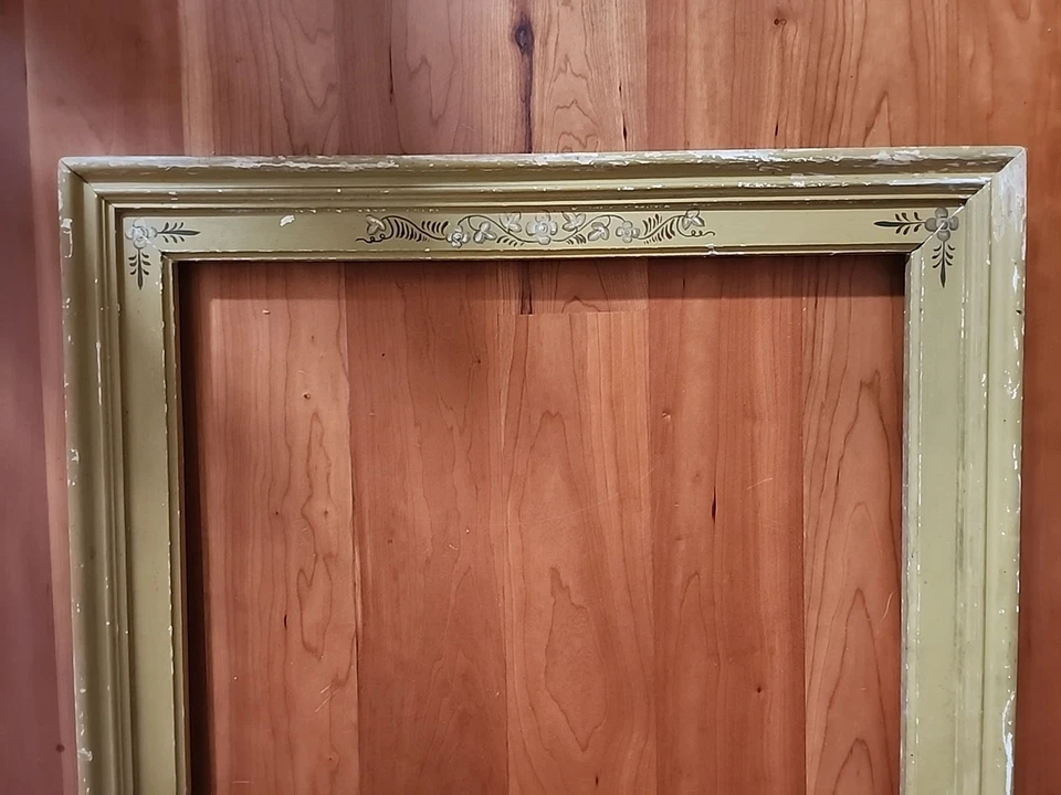 Vintage Antique Green  Floral  Pattern Painting  Mirror  Frame  29 X 65 Inches. - Image 4 of 4