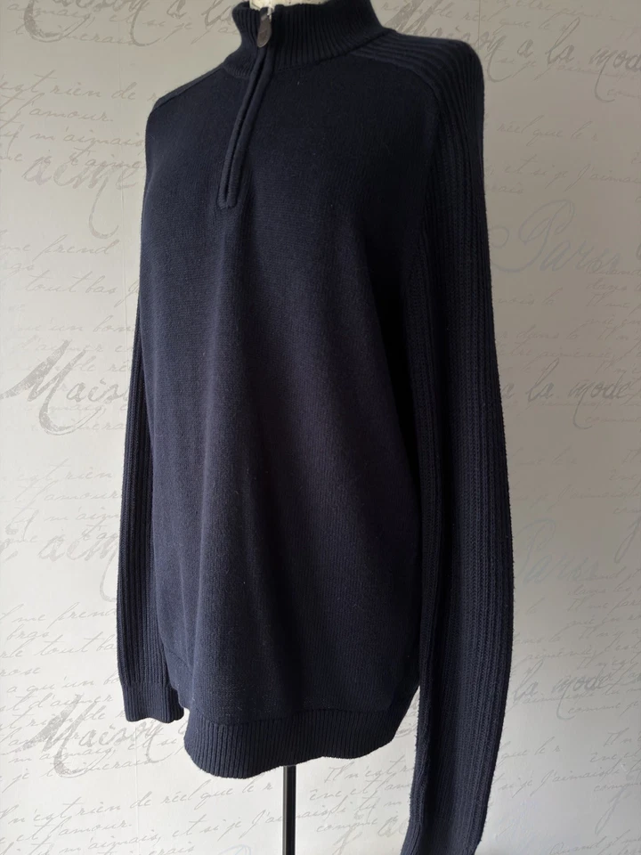 Size M Mens William Hunt 1/4 Zip Knitted Jumper Cotton/Alpaca Knit NAVY - Image 3 of 4