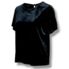 14th & Union Women’s Midnight Blue Velour Short Sleeve Tie-Back Blouse Sz Small