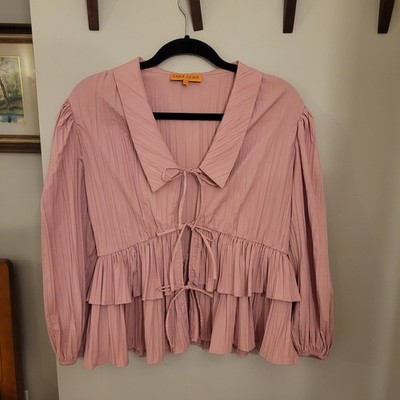 Stine Goya Balloon Sleeve Tie Top in the color Pink Nectar Medium