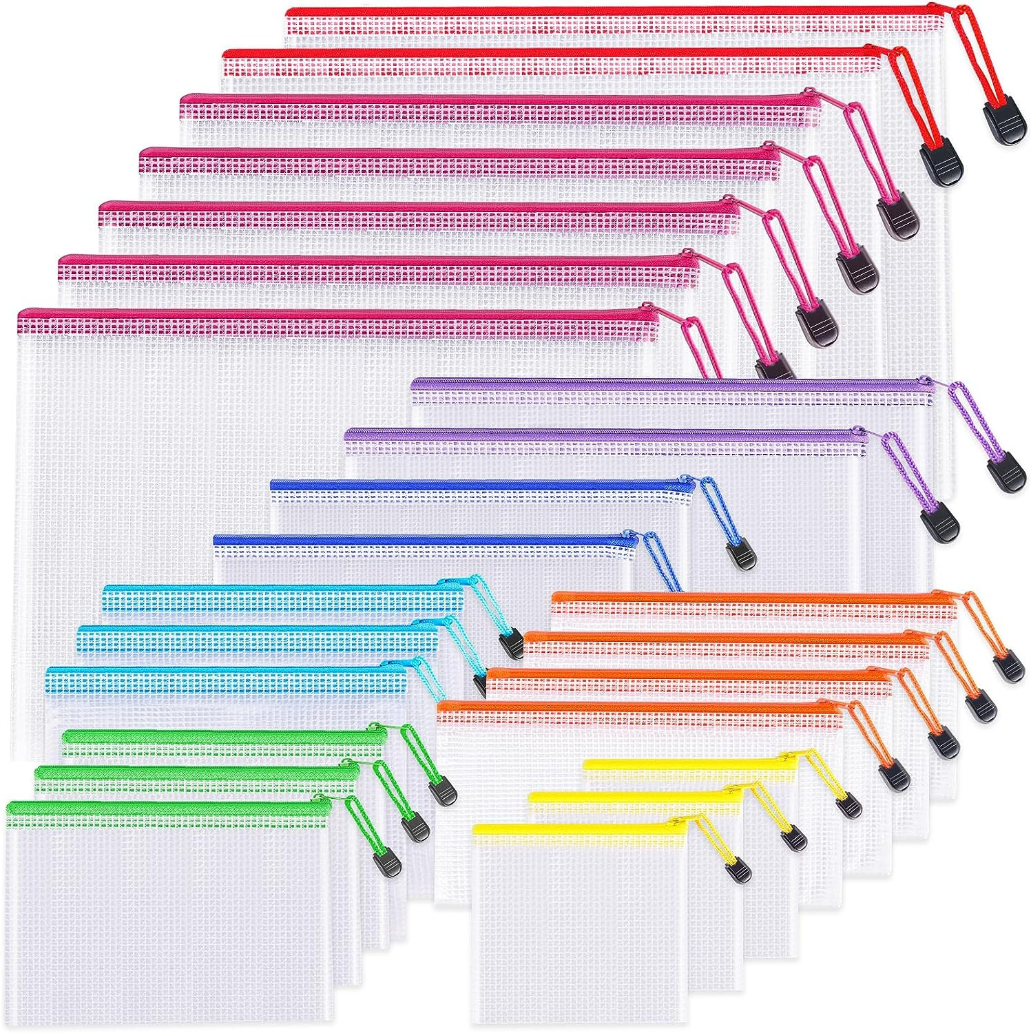 24Pcs Mesh Zipper Pouch Bags - 8 Sizes Plastic Zipper Pouches for Organization, 