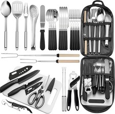 Juego de utensilios de cocina portátil para camping: 27 piezas, organizador de u