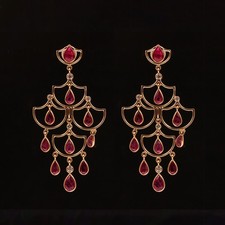 Gold Plated Sterling Silver Ruby Chandelier Earrings Gemstone Diamond Jewelry