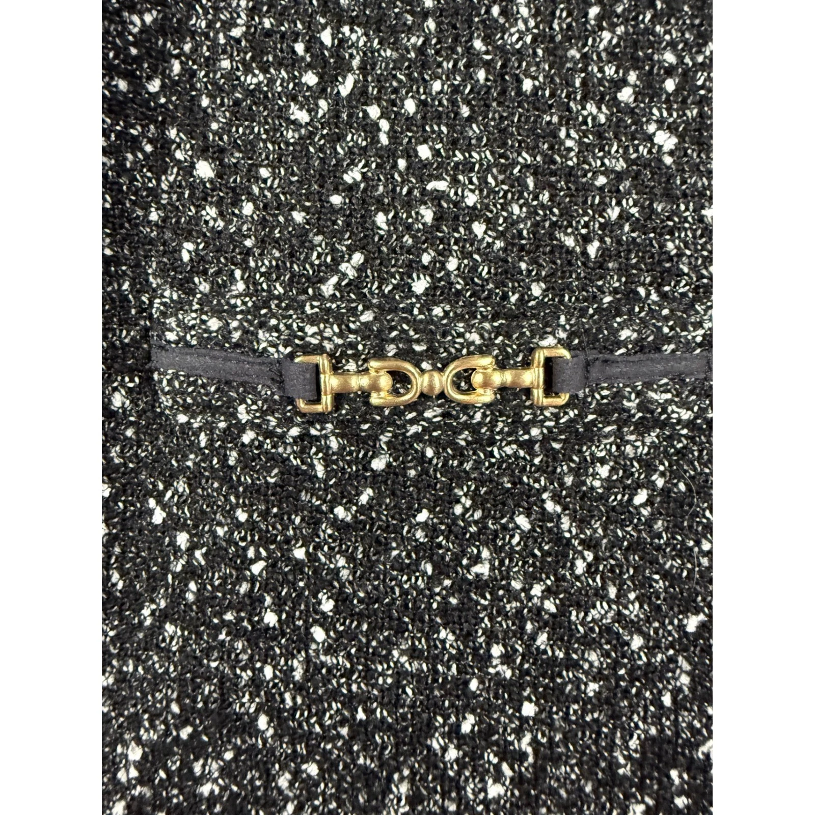 VETEMENTS Abito Talbots 12 Petite Nero Tweed Tubino Carriera Ufficio Accenti Oro Spessore