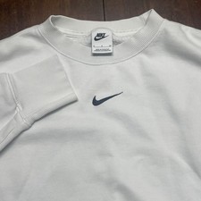 Nike Sweatshirt Womens Small White Crewneck Fleece Center Swoosh Logo Oversized