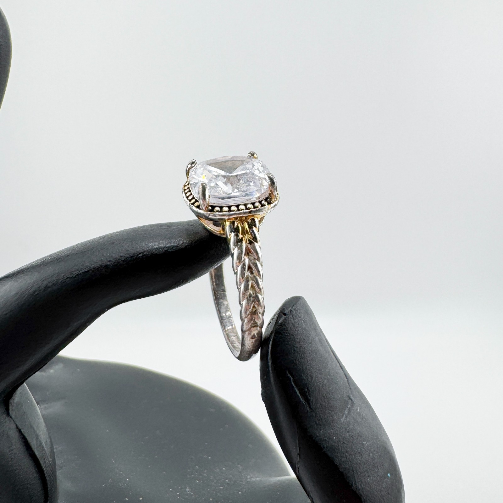 Statement Clear Cushion-Cut Rhinestone Ring Silve… - image 4