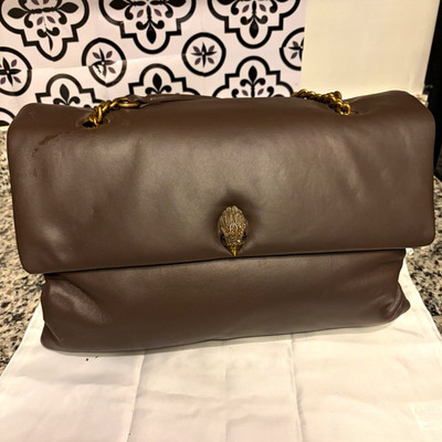 Kurt Geiger London Brown Large Shoulder Bag Logo Pattern Gold Chain Magnetic