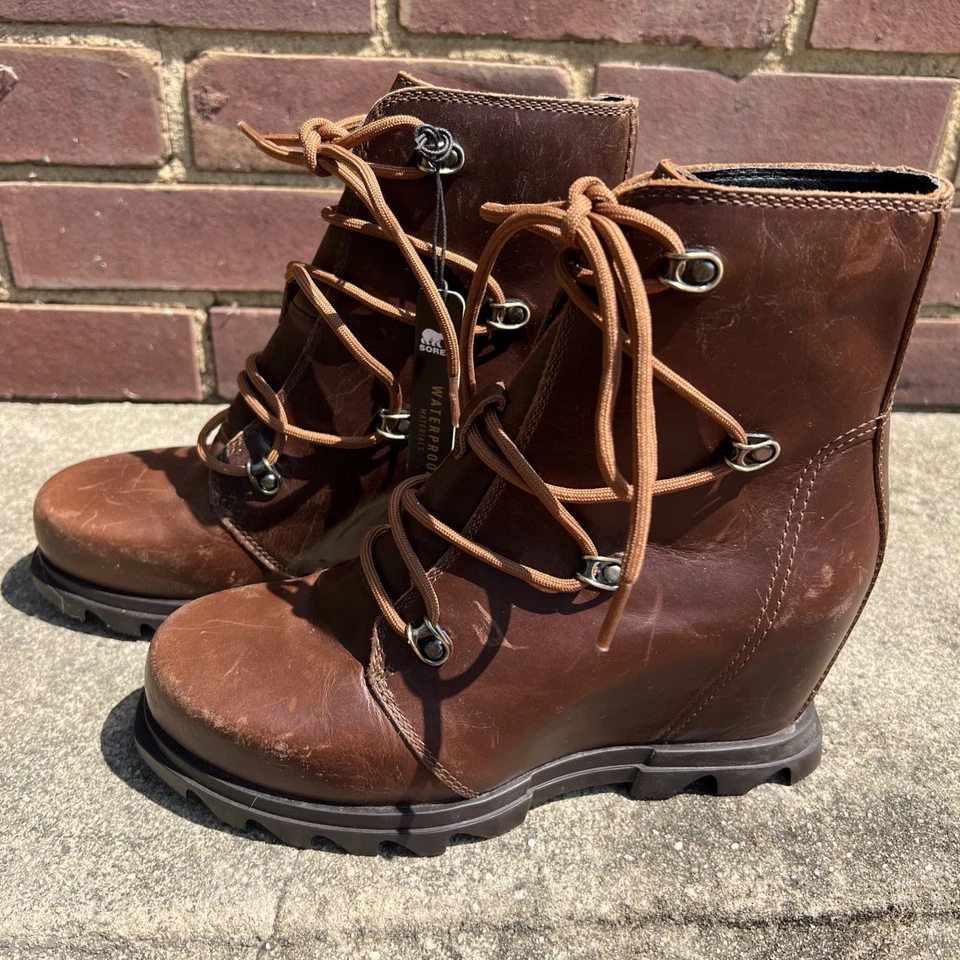 Botas Sorel Joan of Arctic Wedge III de cuero marrón con cordones talla 7 para mujer nuevas Foto 4 de 4