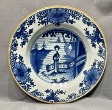 Delft Assiette Faïence 18ème Chinoise Sur Une Terrasse