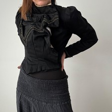1900s Antique Victorian Black Silk Boned Bodice