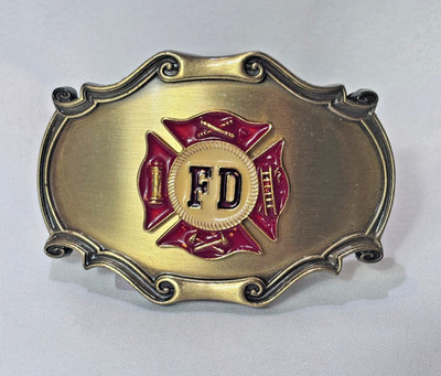 1978 Raintree Fire Department Belt Buckle Maltese Cross Brass Western Style