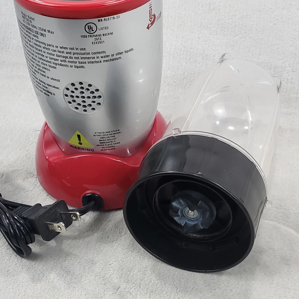 Magic Bullet Mini Blender Red Model MB1001B Base And 1 Cup With Blades Tested - Image 4 of 4