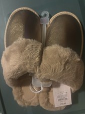 New winter holiday Christmas women Rae Metallic gold Scuff Slippers M 7/8 L 9/10