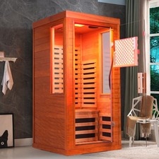 Low EMF Far Infrared Sauna w/ Red Light Therapy, Bluetooth, 7 Heating Panels
