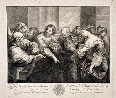 Valerio Castello - The adulteress before Christ Kupferstich gravure 1770