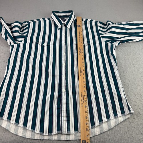 Vintage Wrangler Brushpopper Shirt Mens 17.5 35 Green Striped Western Cowboy VTG - Picture 5 of 9