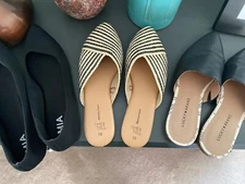 women shoes (3 pairs)mules and flats size 10