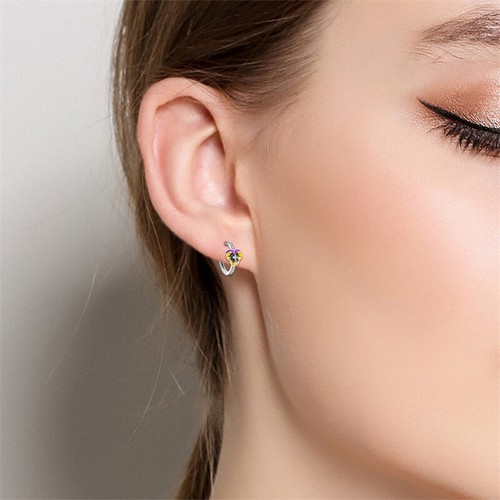 KUNSIR 925 Silver Cute Petite Flower Round Huggie Hoop Earrings For Women Girls - Picture 4 of 6