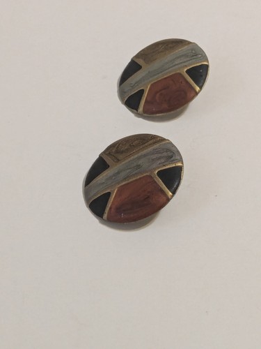 90's Vintage Stud Drop Round Multicolor Enamel Painted Earrings. 1 1/4". - Picture 6 of 14