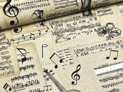 Dekostoff Musiknoten Stoff Dekostoff Meterware Noten Schwarz Auf