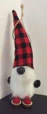 Pottery Barn BUFFALO CHECK GNOME w/ Snow Shoes 8" Fabric Ornament New