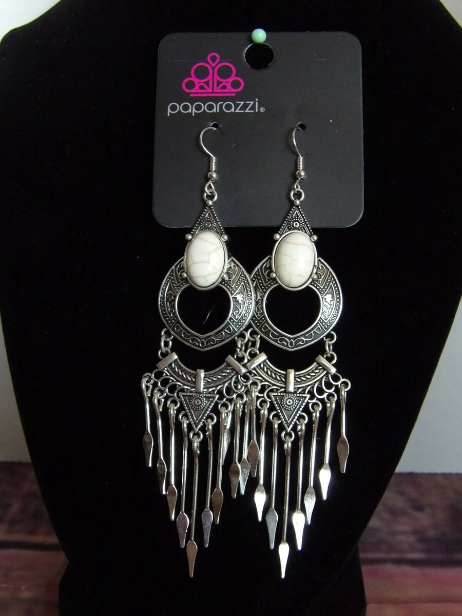 Paparazzi white sale crackle earrings