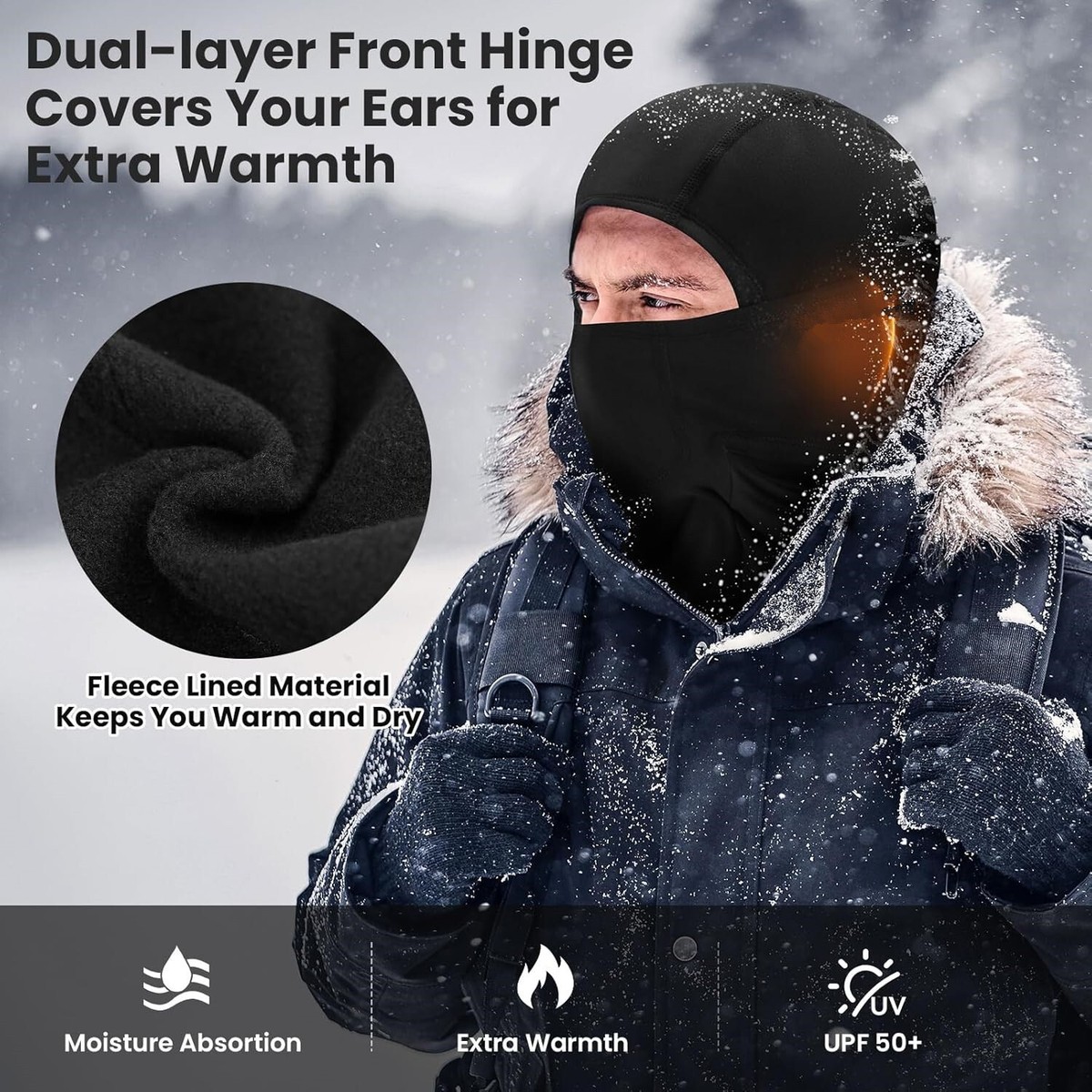 Heated Balaclava Windproof Fleece Lined Helmet Compatible Winter Sports Gear ROCKBROS Ski Mask Winter Balaclava Windproof Fleece Thermal  main image 4