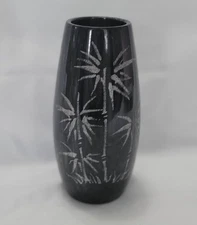 Asian Black Marble Vase 6" with palm tree teching.