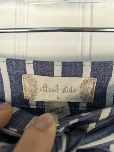 Altar'd State Women Button Up Front Tie Skirt Blue White Striped Pockets Size L - Picture 4 of 9