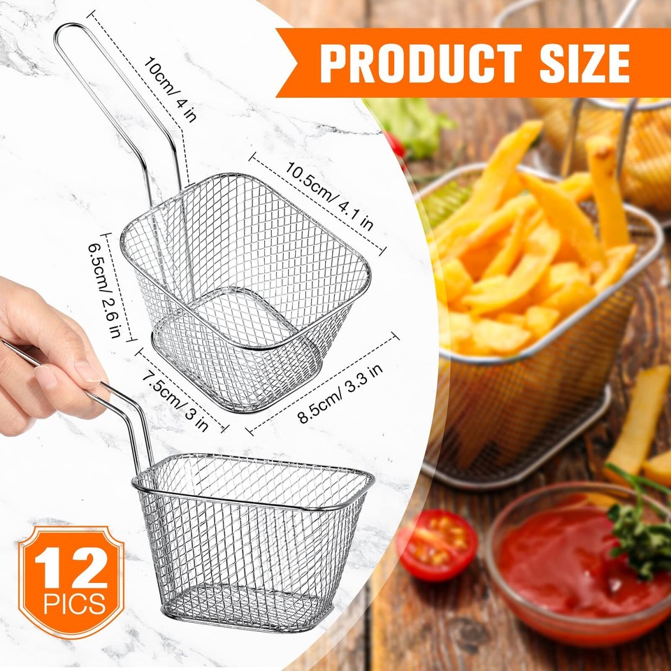12 Pieces Mini Square Fry Basket Steel French Fry Chip Basket Food