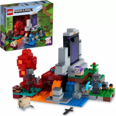 LEGO Minecraft the Ruined Portal Building Toy 21172 with Steve and Wither Skelet