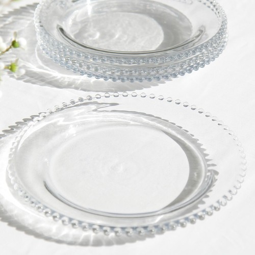 Set of 4 Clear Glass Dinner Plates Bella Perle Beaded Edge Dining Crockery eBay