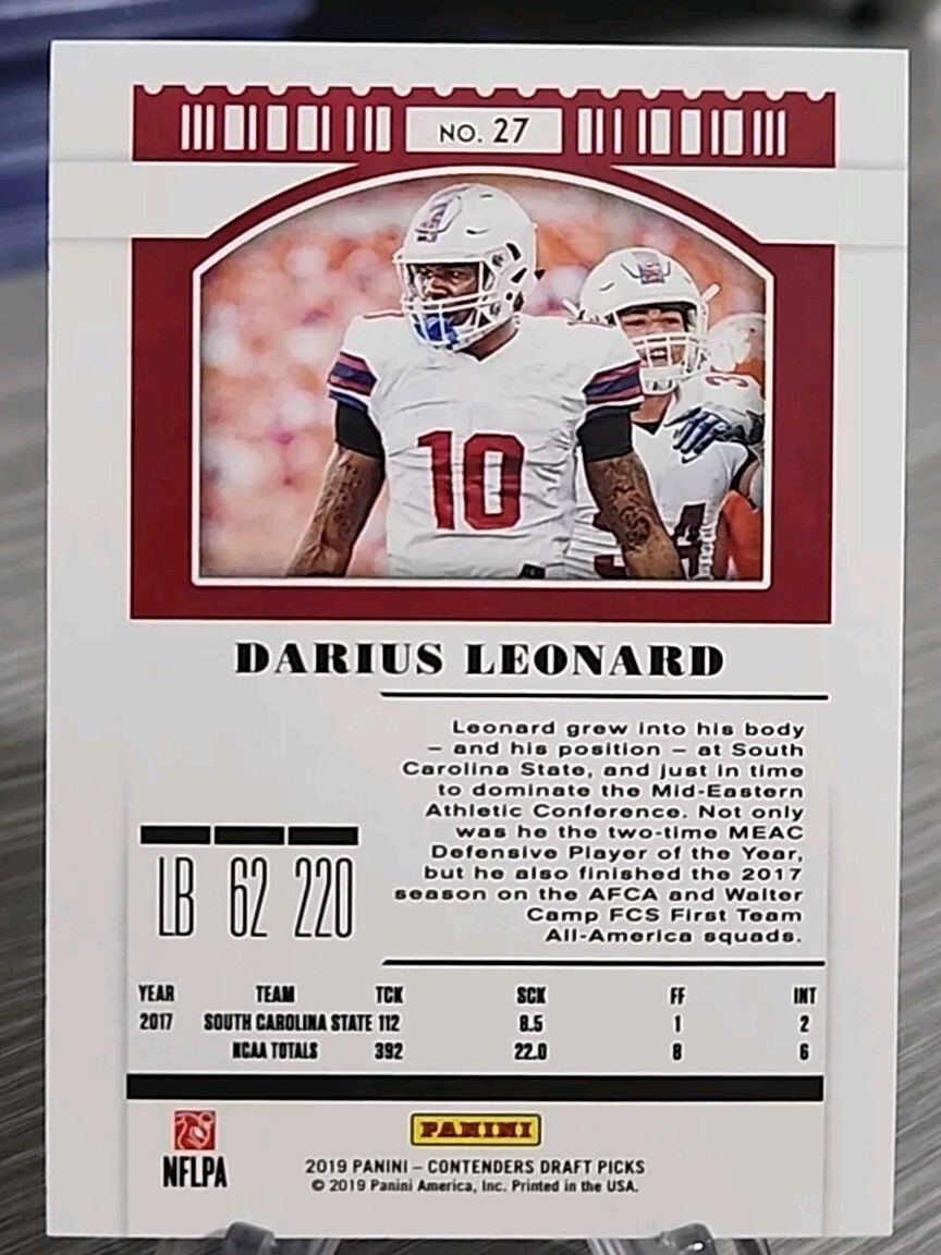 Darius Leonard 2019 Panini Contenders Draft Picks Cracked Ice /23