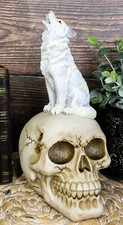 Gothic Full Moon Howling White Wolf Sitting O...