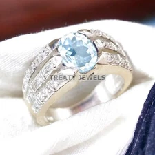 Aquamarine Oval Cut Gemstone With 925 Sterling Silver Ring For Men's #A183