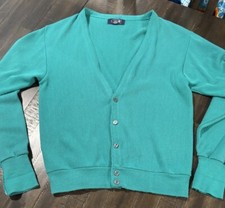Vintage Knight Bridge 100% Acrylic Teal Button Up Cardigan Sweater Made In USA L