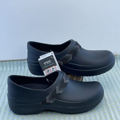 CROCS Neria Pro II Embellished Clog Size 11 Black Chevron Bead Appliqué
