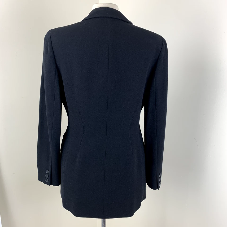 1990 Emanuel Ungaro Black Double Breasted Blazer 38 Wool Jacket Fitted Excellent - Image 2 of 4