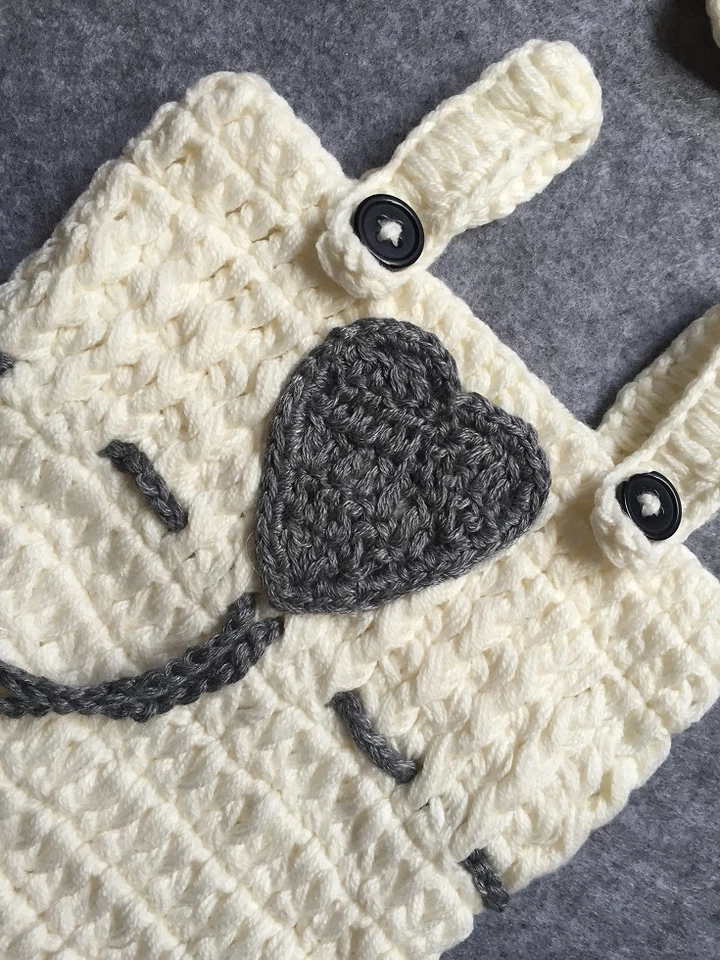 Romper e faixa de cabeça suspensório recém-nascido 2 peças conjunto de crochê tricô foto adereço  - Imagem 3 de 4