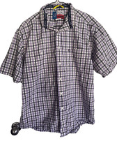 Wrangler Mens Purple Blue Plaided Short Sleeve Cotton Casual Shirt Large