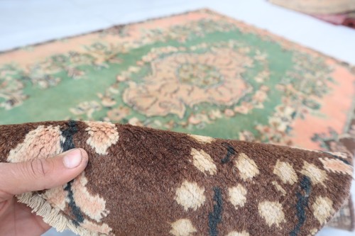 5'3x8'5 ft Afghan Medallion Serapi Rug, Pink Green Turkmen Handmade Bedroom Rug - Picture 11 of 13
