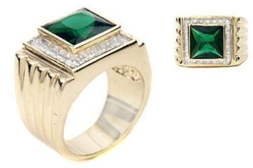 18K GOLD EP 9.0CT CZ EMERALD MENS DRESS RING sz 10 T.5 - Picture 1 of 1