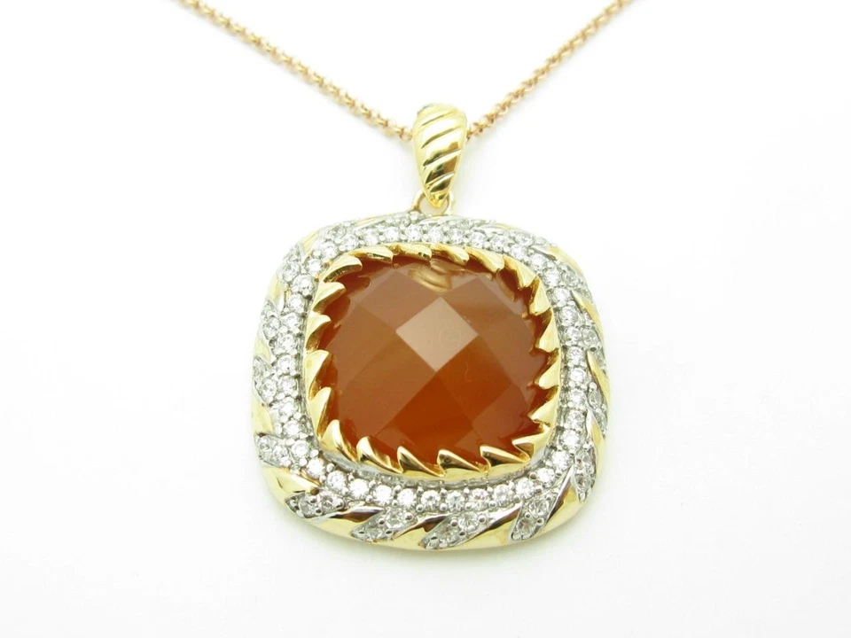 Nuevo collar de oro amarillo de plata de ley con zafiro blanco ágata roja diseño vintage