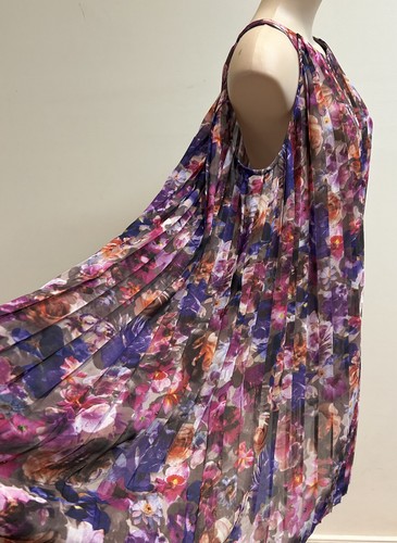 Badgley Mischka Purple Pink Floral Dress Size L Pleated Light Brand new No tags - Picture 22 of 24