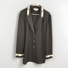 Vintage St. John Evening Black Knit Blazer   Gold  Ivory Trim   Size 14 READ