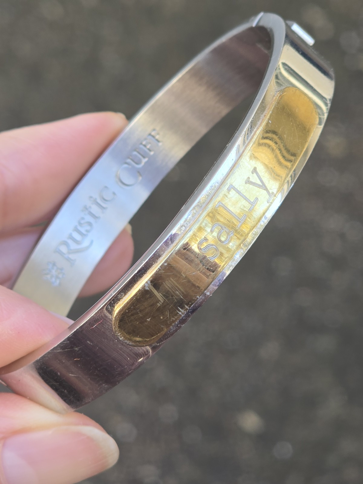 Rustic Cuff Sally Personalized Two Tone Silver Go… - image 3