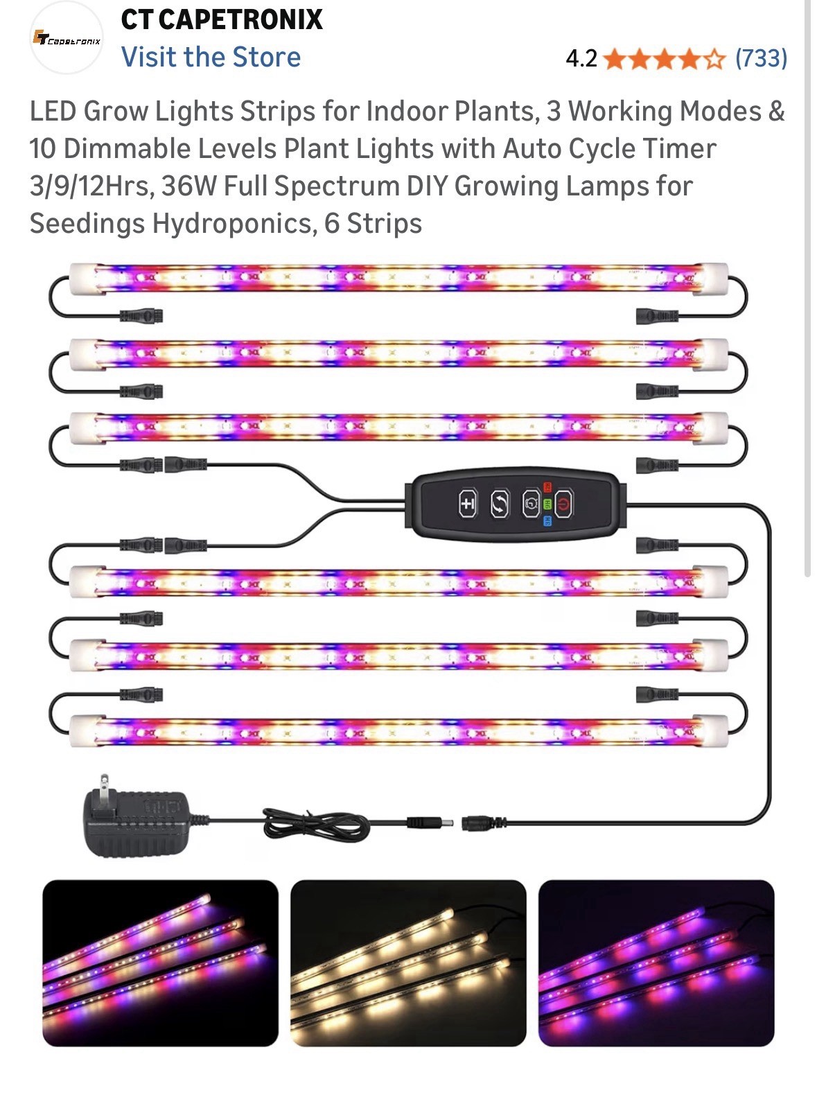Strip Indoor 6 Strips 16&rdquo; 3 Modes 10 Dimmable Levels New I