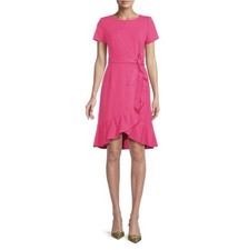 CALVIN KLEIN Women's FlounceHem Belted Pink Dress Size 8