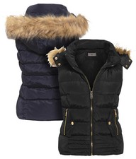 Womens Gilet Bodywarmer Jacket Quilted Fur Waistcoat Plus Size 18 20 22 24 26